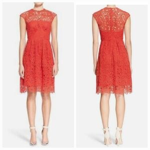 Lela Rose Red Guipure Lace Dress